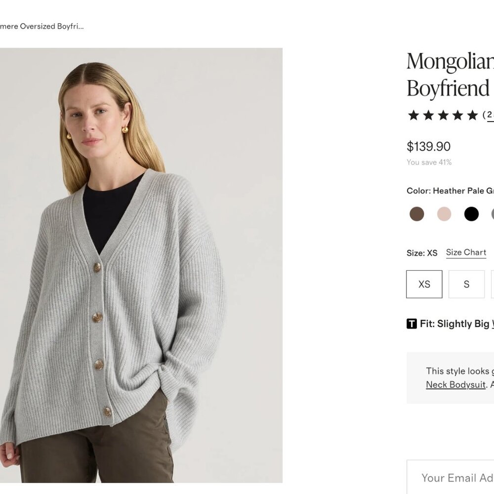 Quince - Mongolian Cashmere Oversized Boyfriend Cardigan Sweater